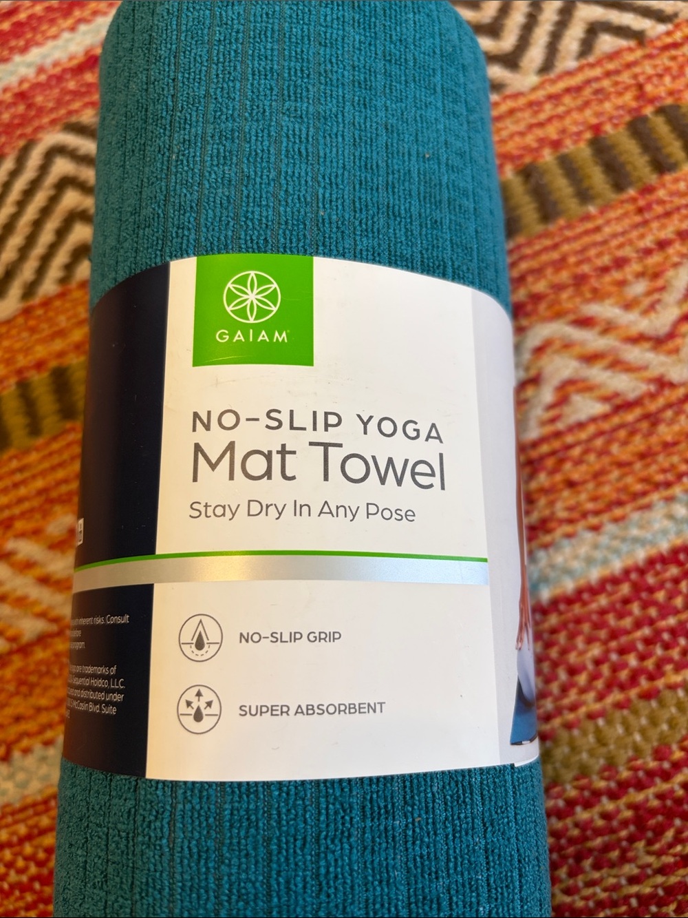 GAIAM No-Slip Yoga Mat Towel - Teal